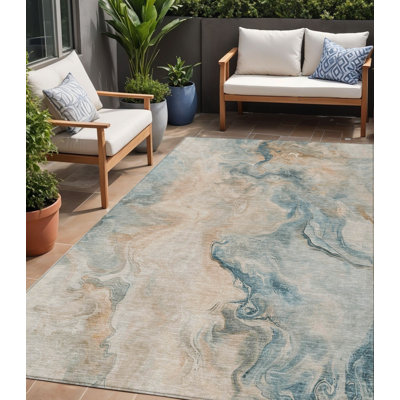 Tapis extérieur bleu sarcelle lavable abstrait 5 pi x 8 pi