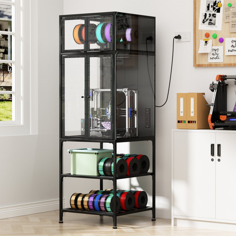 Armoire pour imprimante 3D avec réducteur de bruit et fonction, support de rangement à double couche, barre à filament en forme de T pour l'organisation du bureau,