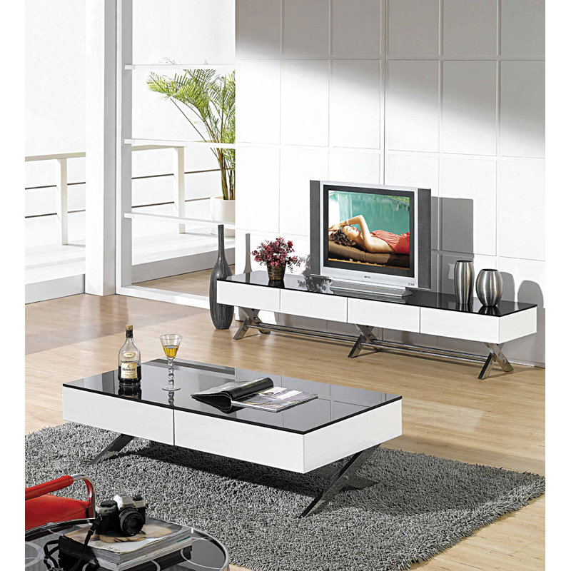Danville Glass Top Coffee Table, White/Silver, Black