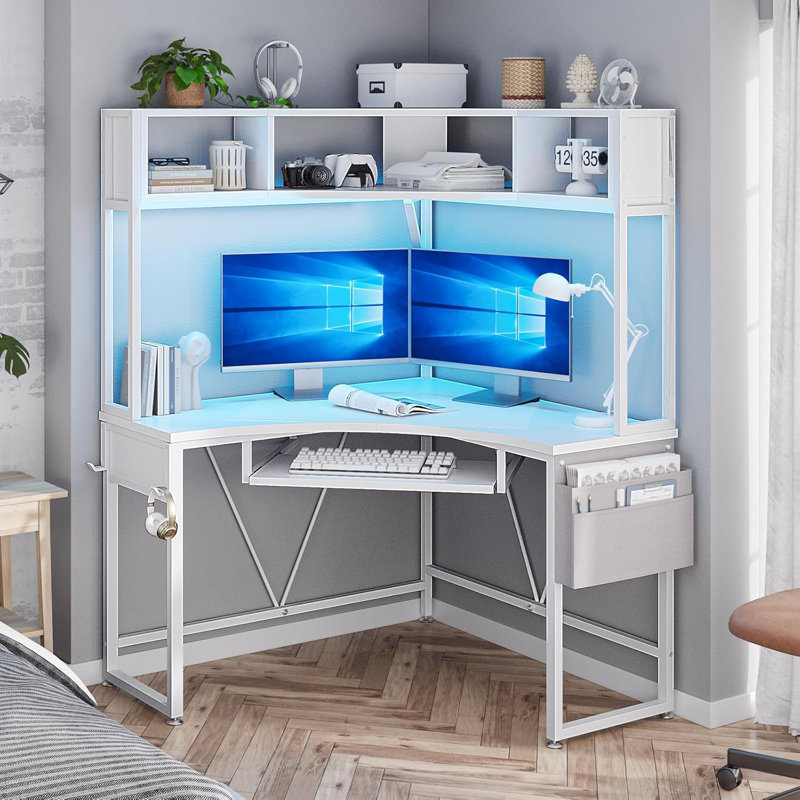 Athelia Corner Metal Base Computer Desk, White