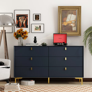 6-Drawer Modern Dresser With Metal Legs(damaged ) 