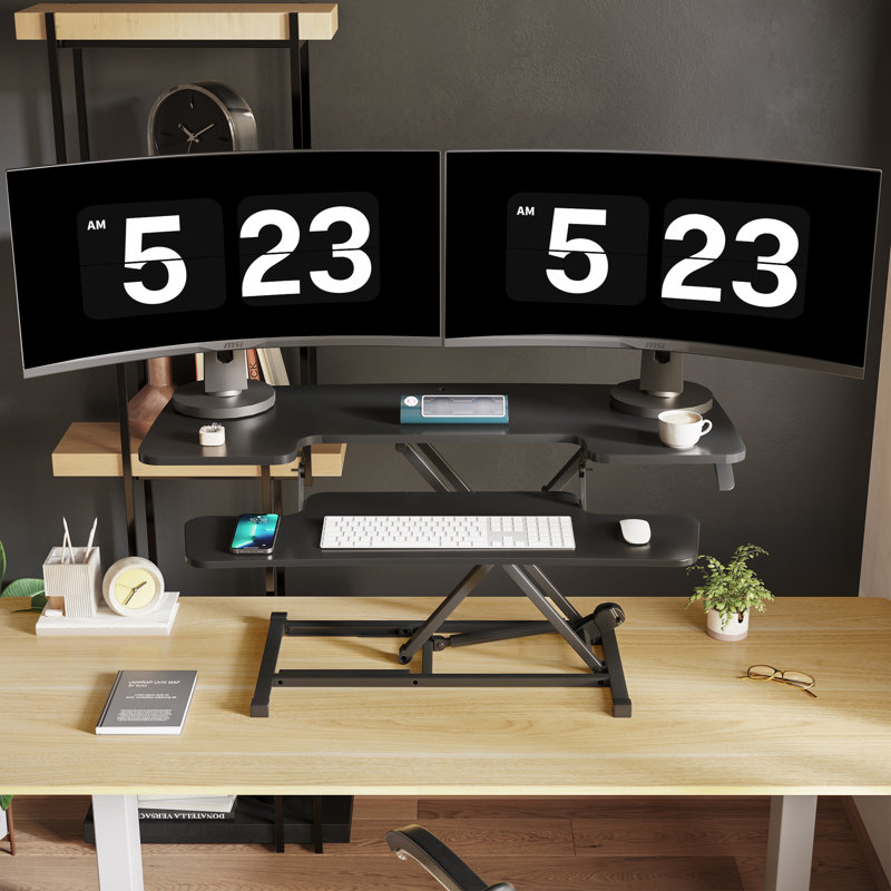 Convertisseur de bureau avec plateau à clavier amovible, H 19,7 po x l 42 po x P 24,1 po, Noir