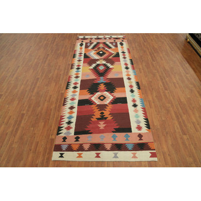 Geometric Wool Kilim Oriental Area Rug 5x13