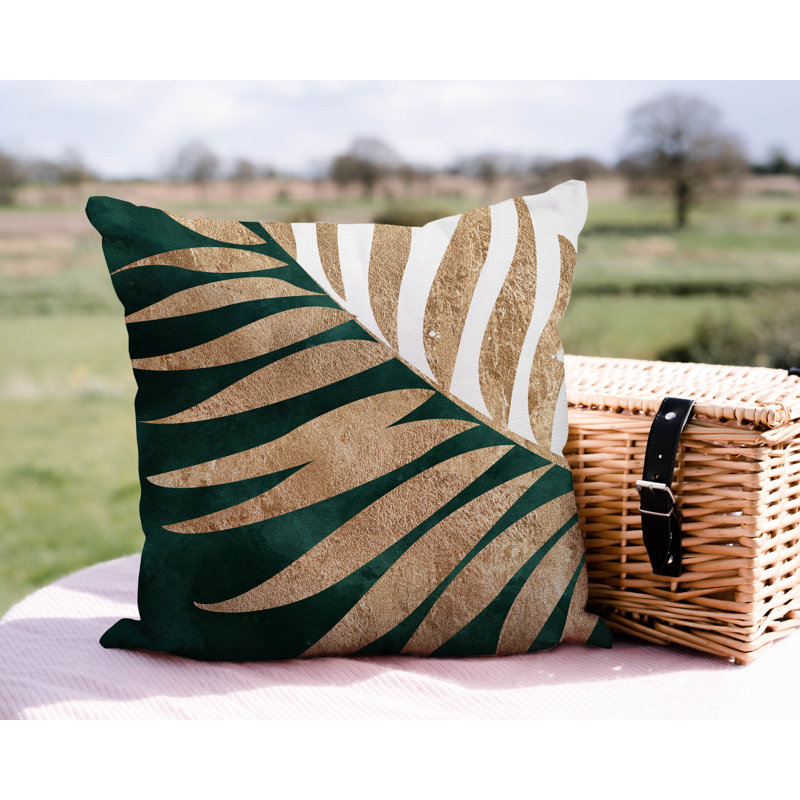 Floral Outdoor Reversible Throw Pillow, 15W" x 15H", Emerald/Gold/White
