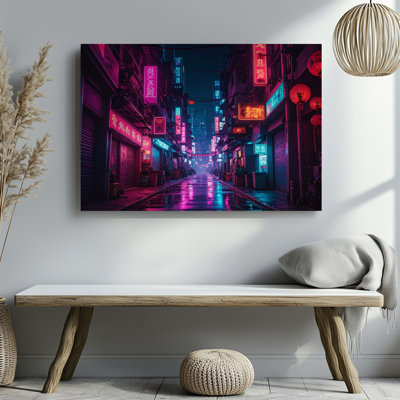 Wall Art Canvas Neon Alley Cyberpunk Night Scene With Asian City Lights Ready To Hang Gallery Wrapped Home Decor Modern Design Decor