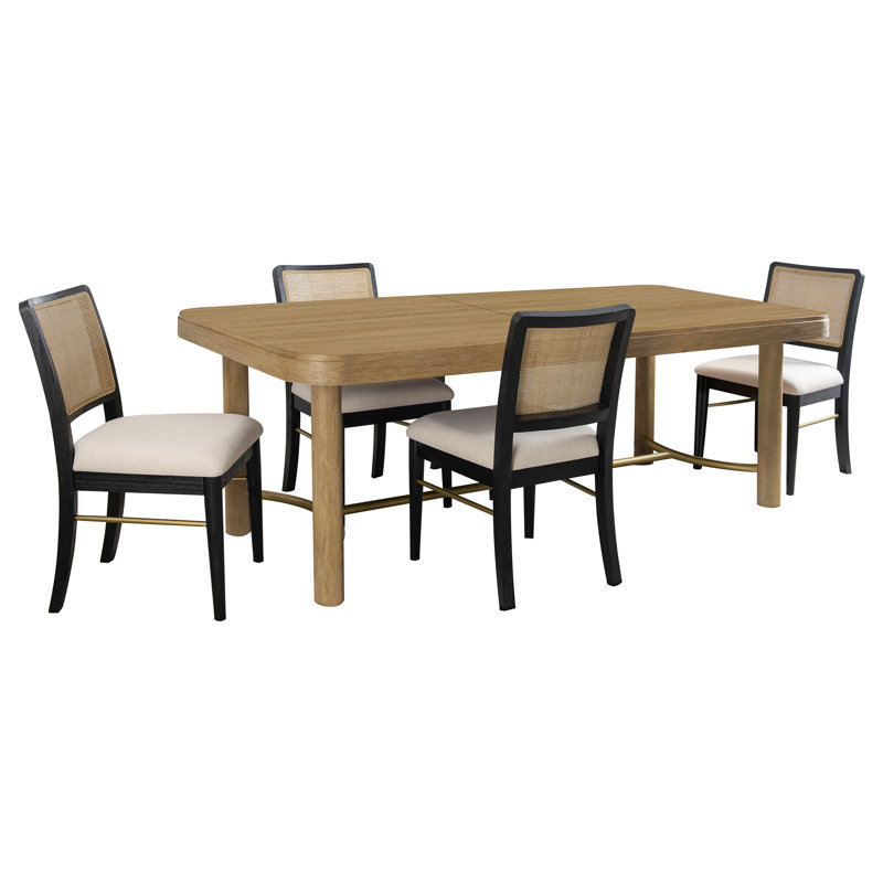 Ensemble de table de salle à manger à rallonge 5 pièces Cirilla, 5 pièces: table, 4 chaises, Brun / Beige