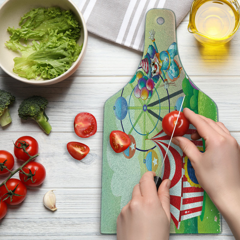 Ambesonne Colourful Tempered Glass Cutting Board Clown Inflatable Ball Multicolor