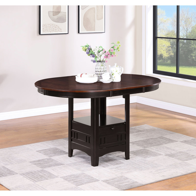 Table de salle à manger à rallonge avec abat-jour en châtaignier, structure, mélange classique - moderne, pour table de décoration brun moyen, base à piédestal élégant, rassemblement idéal