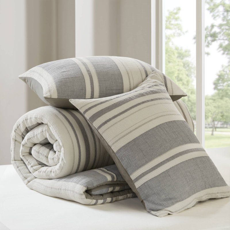 3PCS Full/Queen Comforter 3 PCS Set, Gray, Full/Double/Queen Comforter + 2 Shams