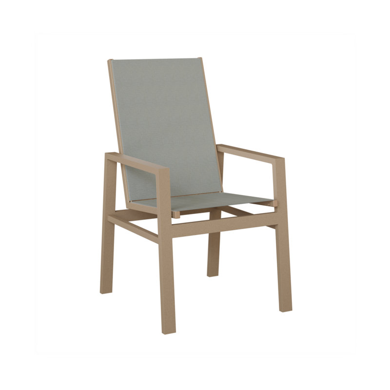 Vida Outdoor Dining Armchair, Nova Slate, Aluminum Oak Wood Vein