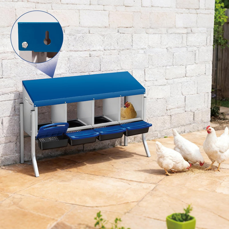 Chicken Nesting Boxes,Weatherproof Galvanized Steel Chicken Egg Laying Box with Handle Perch & Automatic Rollout Egg Collection, Easy Clean & Quick Assemble for Chicken Coop
