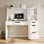 Bureau avec rehausse, bureau blanc de 47 pouces avec 4 tiroirs et tiroir classeur pour chambre à coucher