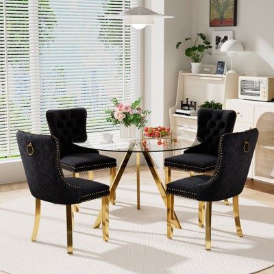 5-Piece Pedestal Gold Dining Set