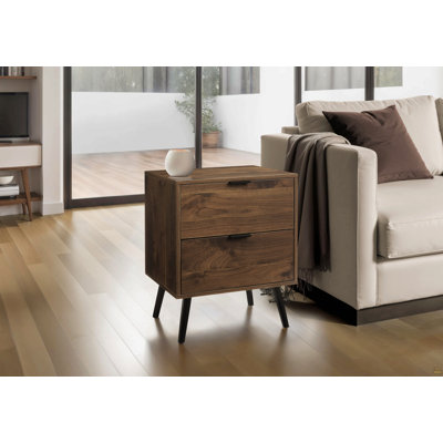 Table d'appoint, chambre à coucher, bout, salon, table de chevet, table d'appoint, tiroir de rangement, stratifié noyer, moderne, contemporain