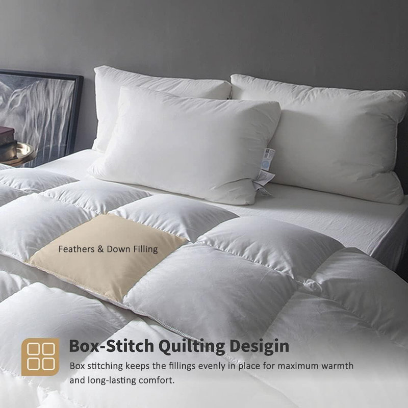  All Season Feather Down Comforter Cotton Cover Duvet with Corner tabs, California King