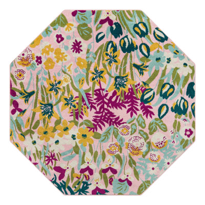 Tapis sarcelle / jaune / mauve / rose à motif floral Holle