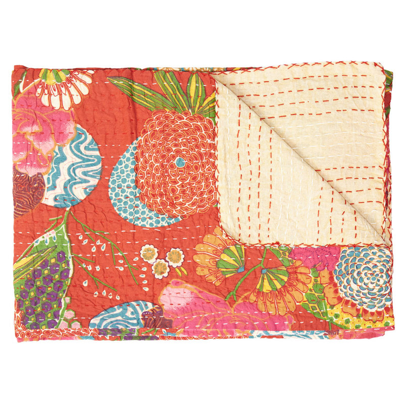 Kantha Quilted Throw Blanket