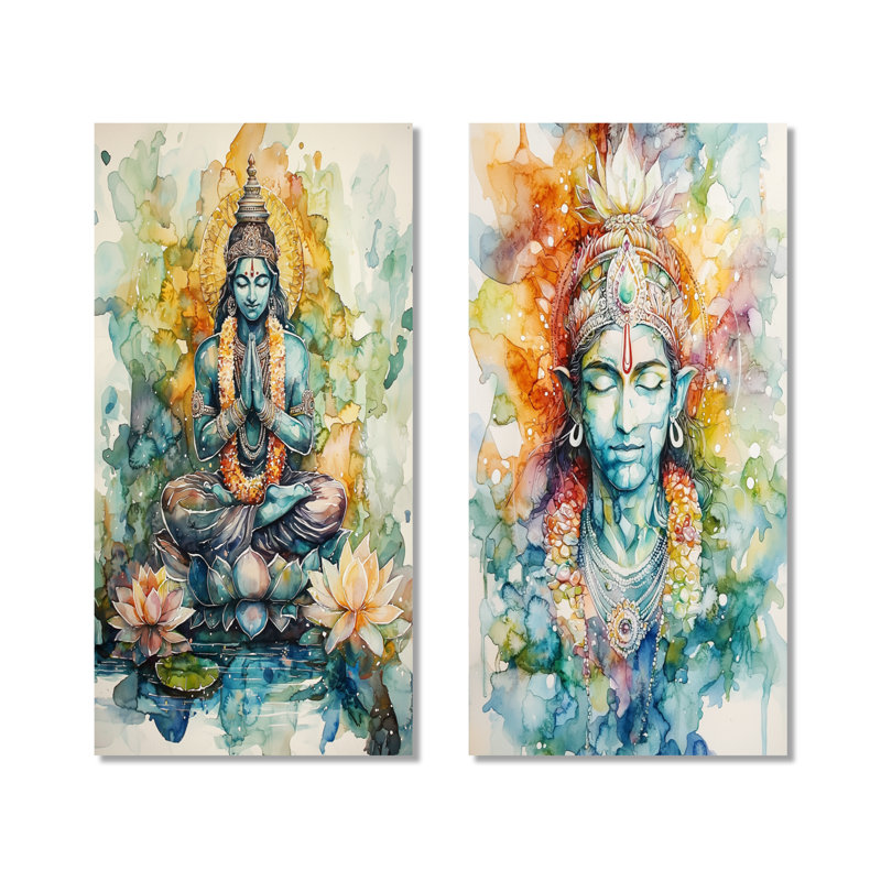Brahma le créateur l'hindouisme - ensemble de 2 décorations murales spirituelles en métal, 40" H x 40" W