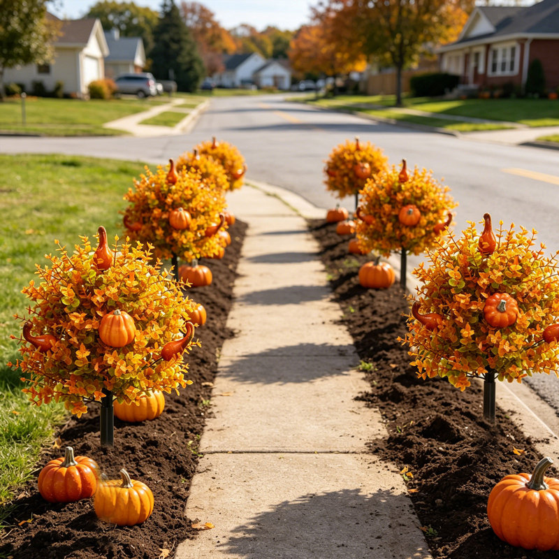 Thanksgiving Themed Artificial Fall  Pumpkin Garden Decorative Planters For Home And Outdoor Use, 3.94" H x 7.87" W x 9.84" D