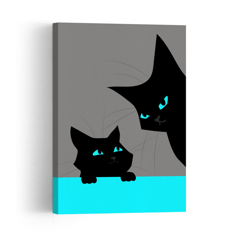 Black Cats Blue Eyes Minimalist Modern Cat Wall Art Print by WallChart Art Studio - Print, 91.44cm H x 60.96cm W