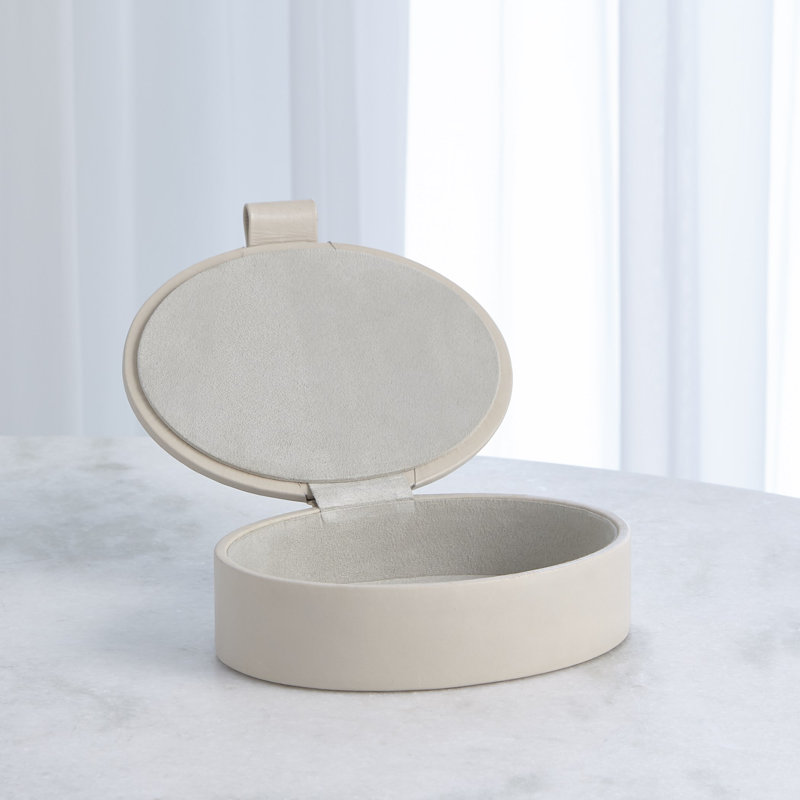 Signature Oval Leather Box, 2.25" H x 8.25" W x 6.25" D, Mist