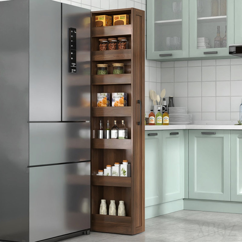 Étagère ouverte 7 côtés à 7 niveaux avec rangement coulissant et multi-fonctions pour la cuisine, le salon et les espaces étroits