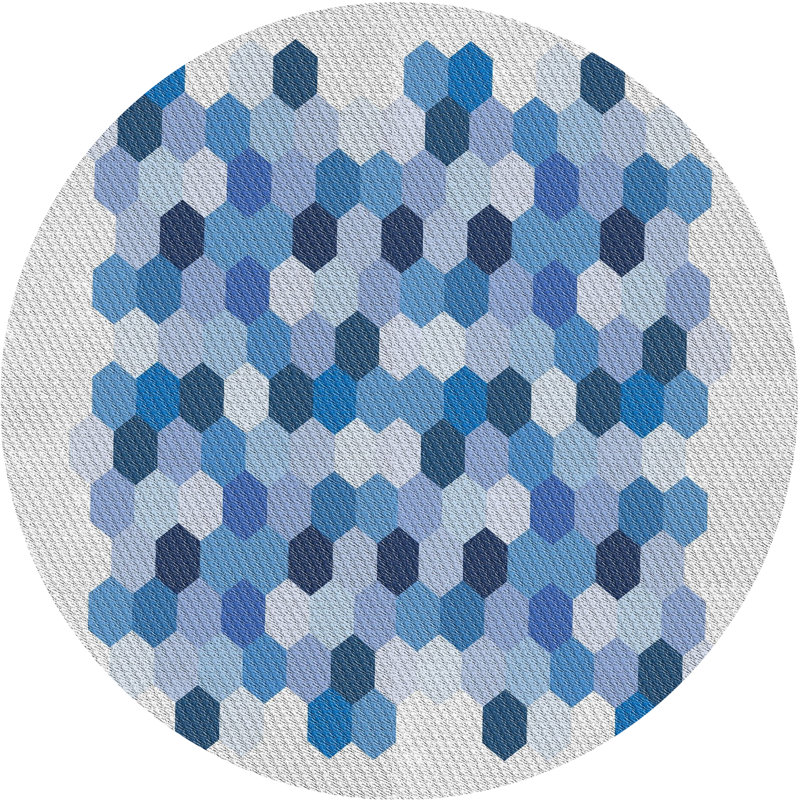 Tapis bleu à motif géométrique Kingstowne, Rond 4 pi