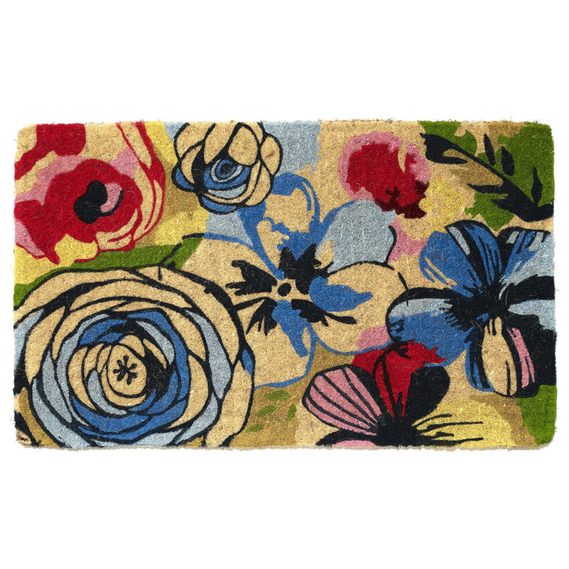 Dekel Watercolor Floral Coconut Coir Entryway Doormat
