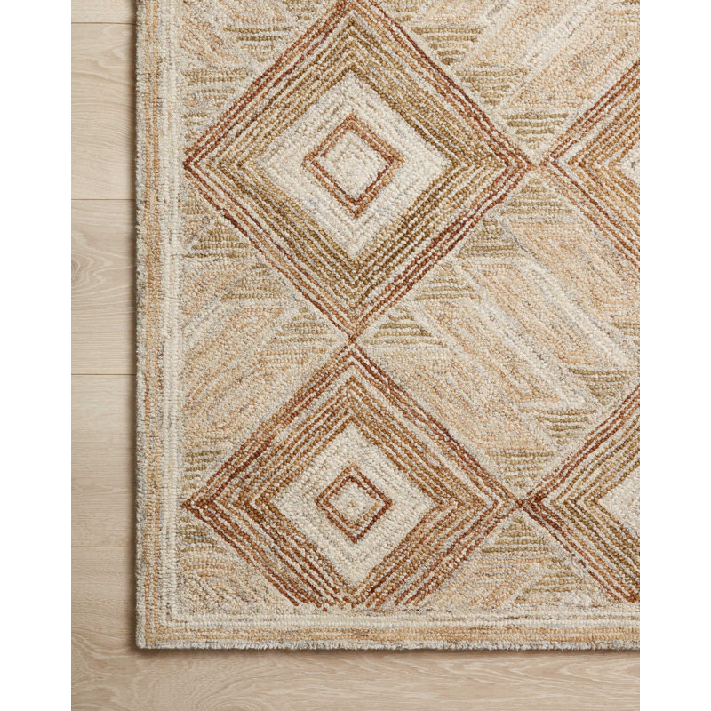 Dezirae Geometric Hand Tufted Wool Area Rug in Sand/Clay, Rectangle 7'9" x 9'9"