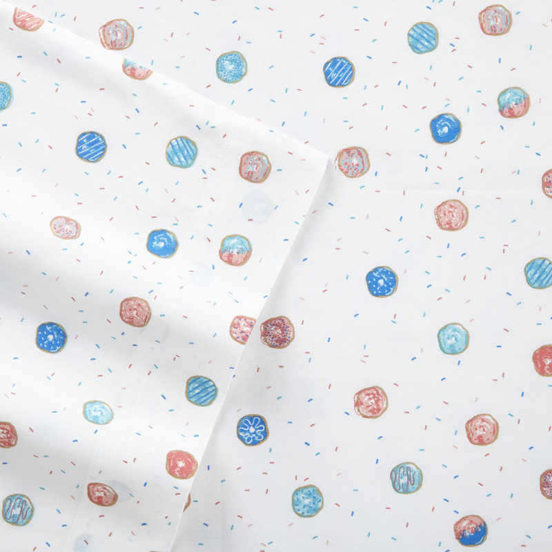 Full Blue Donut Print Cotton Percale Sheet Set