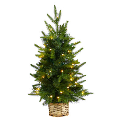 Home Imports Emporium 2ft. Pre-Lit Artificial Christmas Tree with 35 Clear LED Lights in Decorative Basket, Prelit Christmas Tree with 127 Bendable Branches