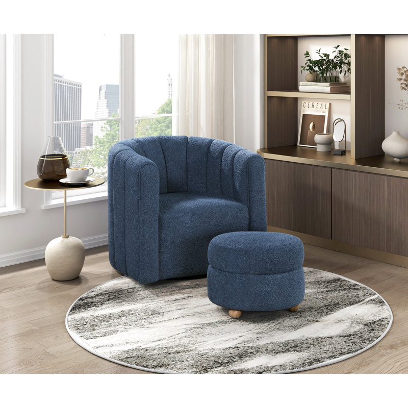 Fauteuil pivotant contemporain avec tissu bouclé bleu et rembourrage en mousse, Bleu