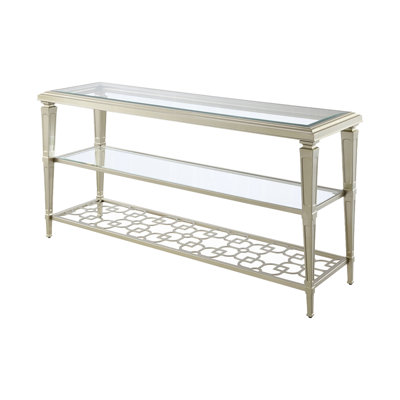 54.4" W SOFA TABLE, GLASS & CHAMPAGNE