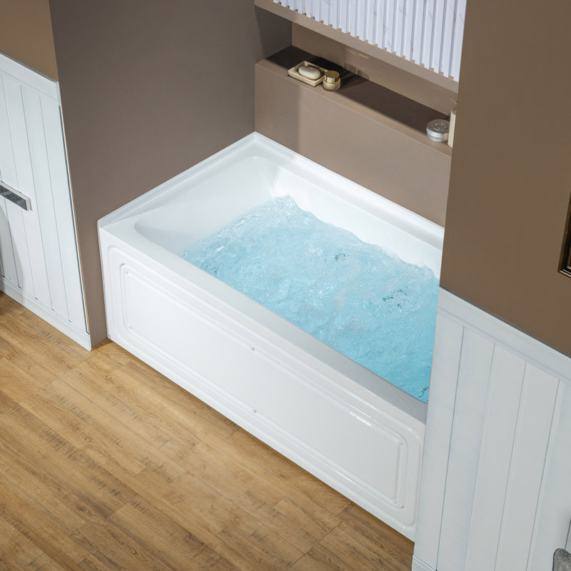 60" x 32" Alcove Heated Acrylic Rectangular Whirlpool Jetted Tub in White with Left/Right Drain, 3 Finish Trim Option, Right