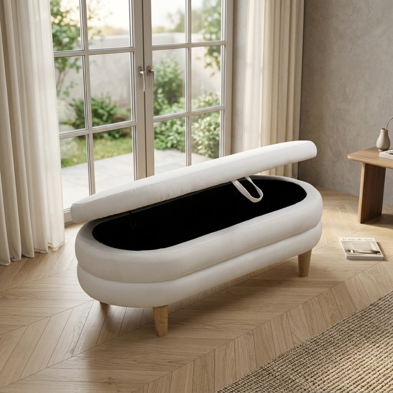 Pouf de rangement de salon en calicot blanc de 113 cm (44,5 pouces).