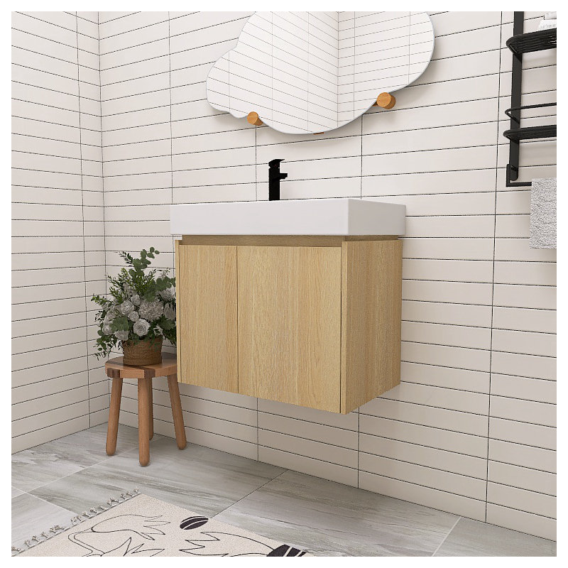 Meuble-lavabo simple 24 po avec plateau en résine Kaymie, Beige