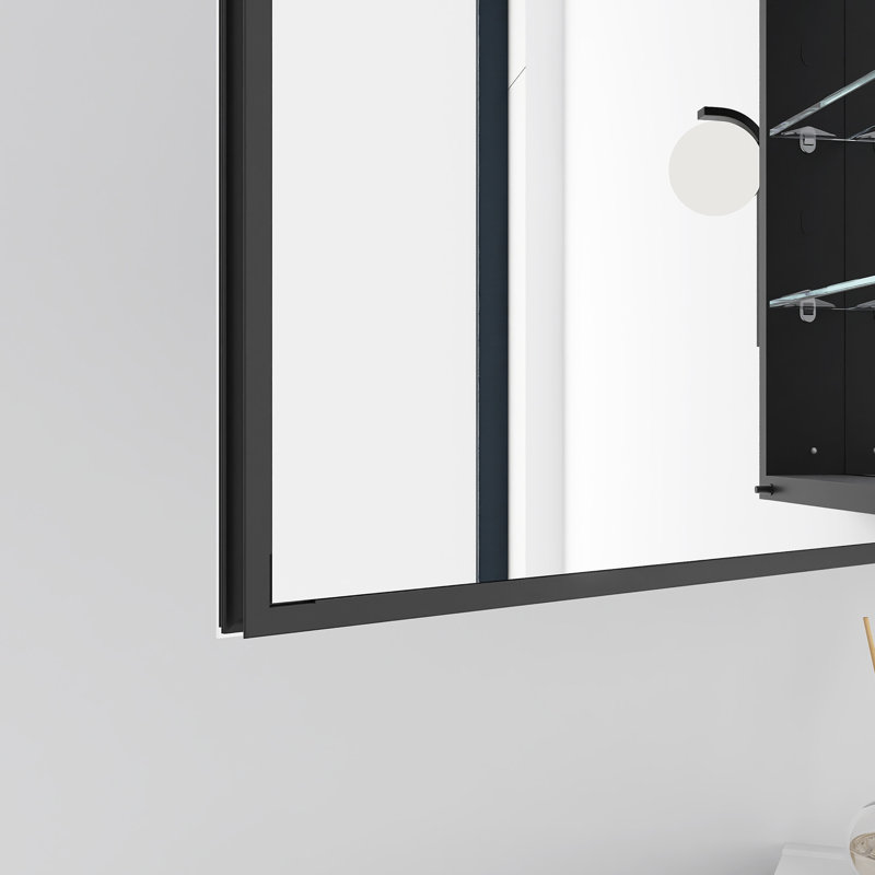 Pharmacie rectangulaire avec miroir, Noir mat, H 30 po x l 23 po x P 4,63 po