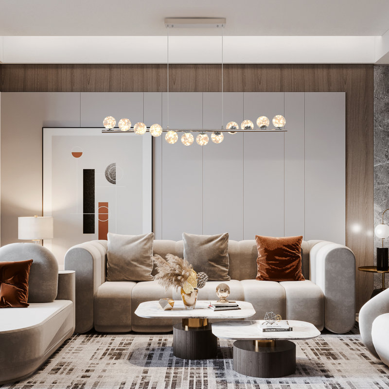 12 - Light LED Dimmable Linear Kitchen Island Pendant, Chrome