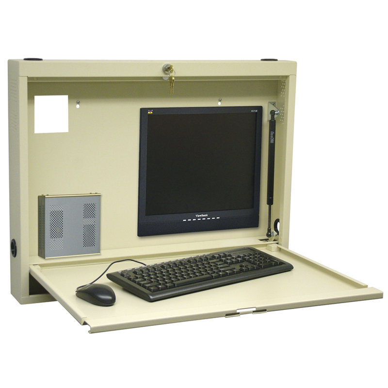 Informatics Steel Floating Desk with Power Outlet, Light Grey