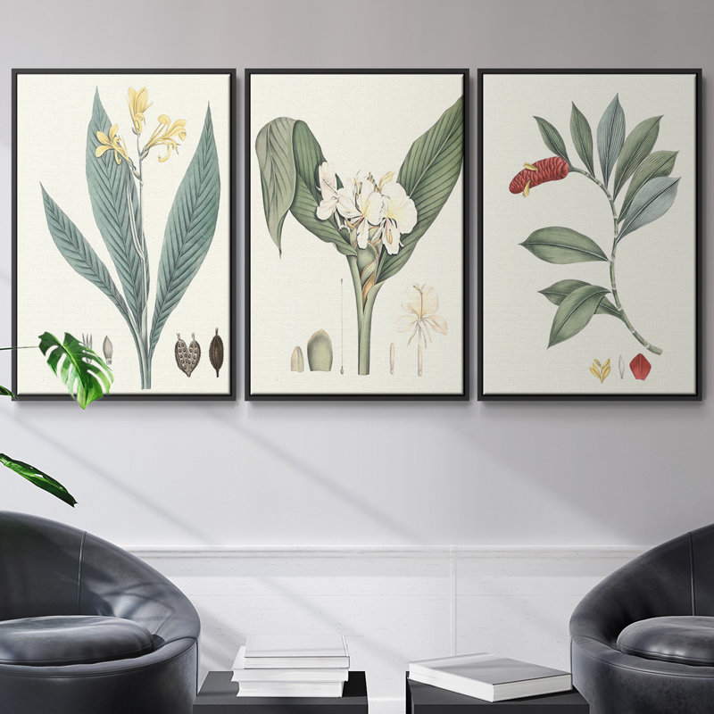 Ensemble de 3 pièces encadrées sur toile Soft Tropical IV, Noir, H 40 po x l 78 po
