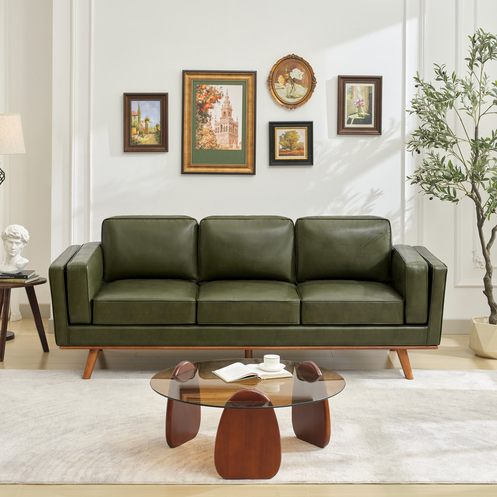 Reeves 84'' Vegan Leather Sofa, Olive Green Performance Faux Leather