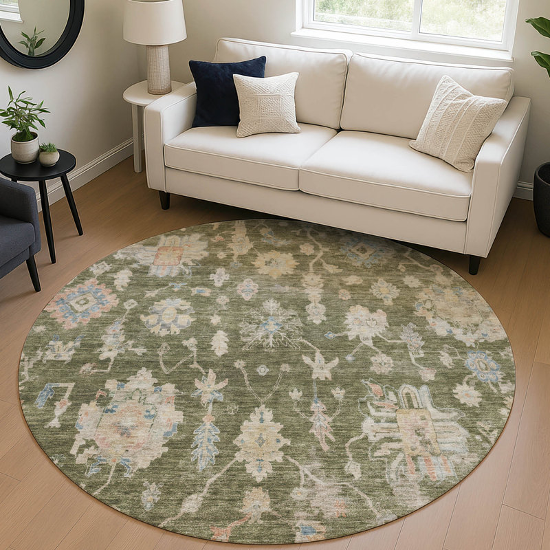 Machine Washable Indoor/Outdoor Chantille ACN2355 Traditional Rug, Round 8'