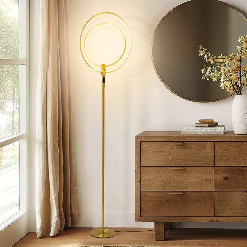 Eclipse 79 in. Industrial 2-Light 3-Way Dimming LED Floor Lamp with 2 Height Adjustable Heads, Polished/Bronzed