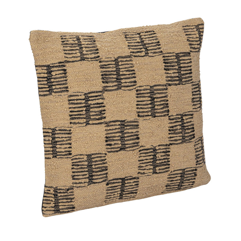 20" Brown and Tan Checkered Polyester Indoor/Outdoor Pillow