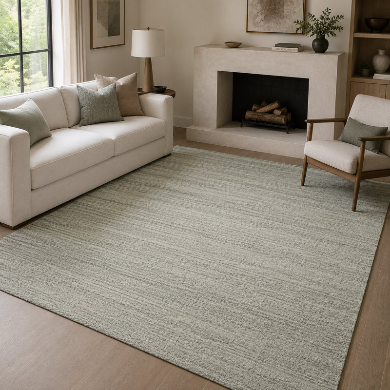 Tapis tissé à la main | Tapis en laine et bambou en soie moderne | Tapis d'intérieur argenté 4 mm, Rectangle de 5 pi x 8 pi