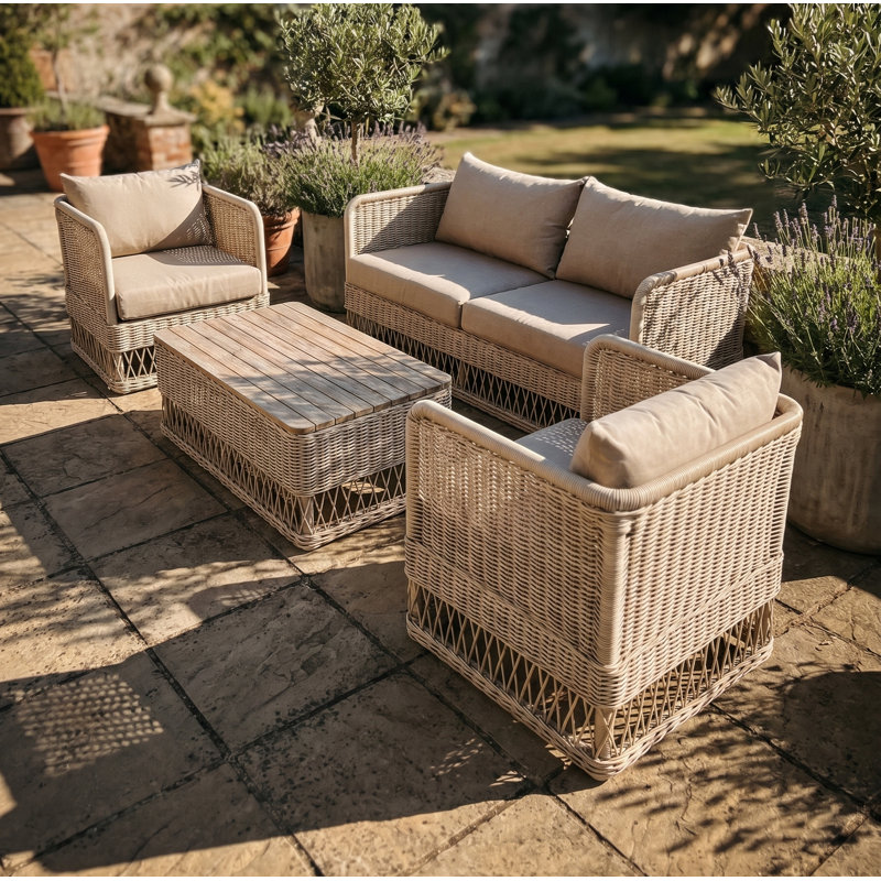 Destin Pebble 4-Piece Sunbrella® Outdoor Patio Seating Set - Canvas Beige, Canvas Beige, White