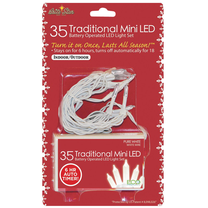 Mini-luminaire DEL traditionnel à pile 35 Lt,  Blanc pur, Fil blanc