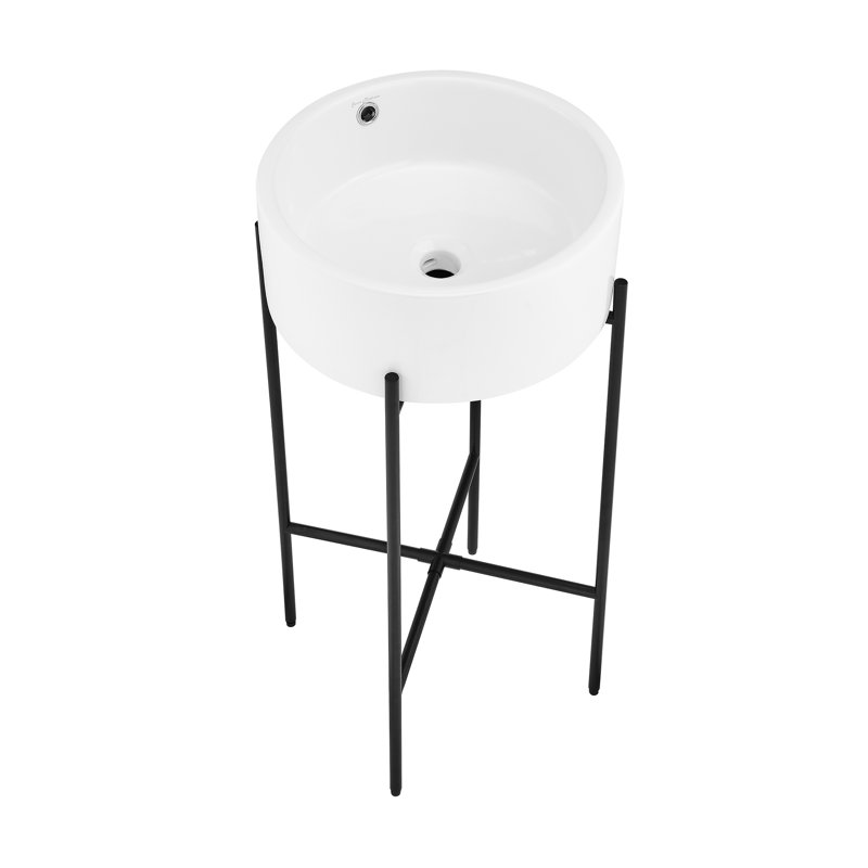 Lavabo console rond 16,5 po Monaco, lavabo blanc, Noir mat
