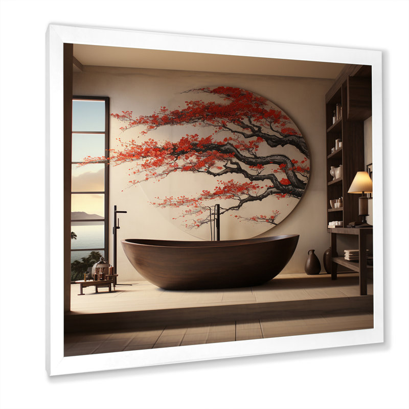 «Bathroom Bathroom», art mural japonais - Art mural de salle de bain, H 16 po x l 16 po x P 1 po, Cadre simple blanc