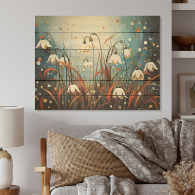 «Mountain Snowdrops Charm in Winter I - Snowdrops», art sur bois de pin naturel